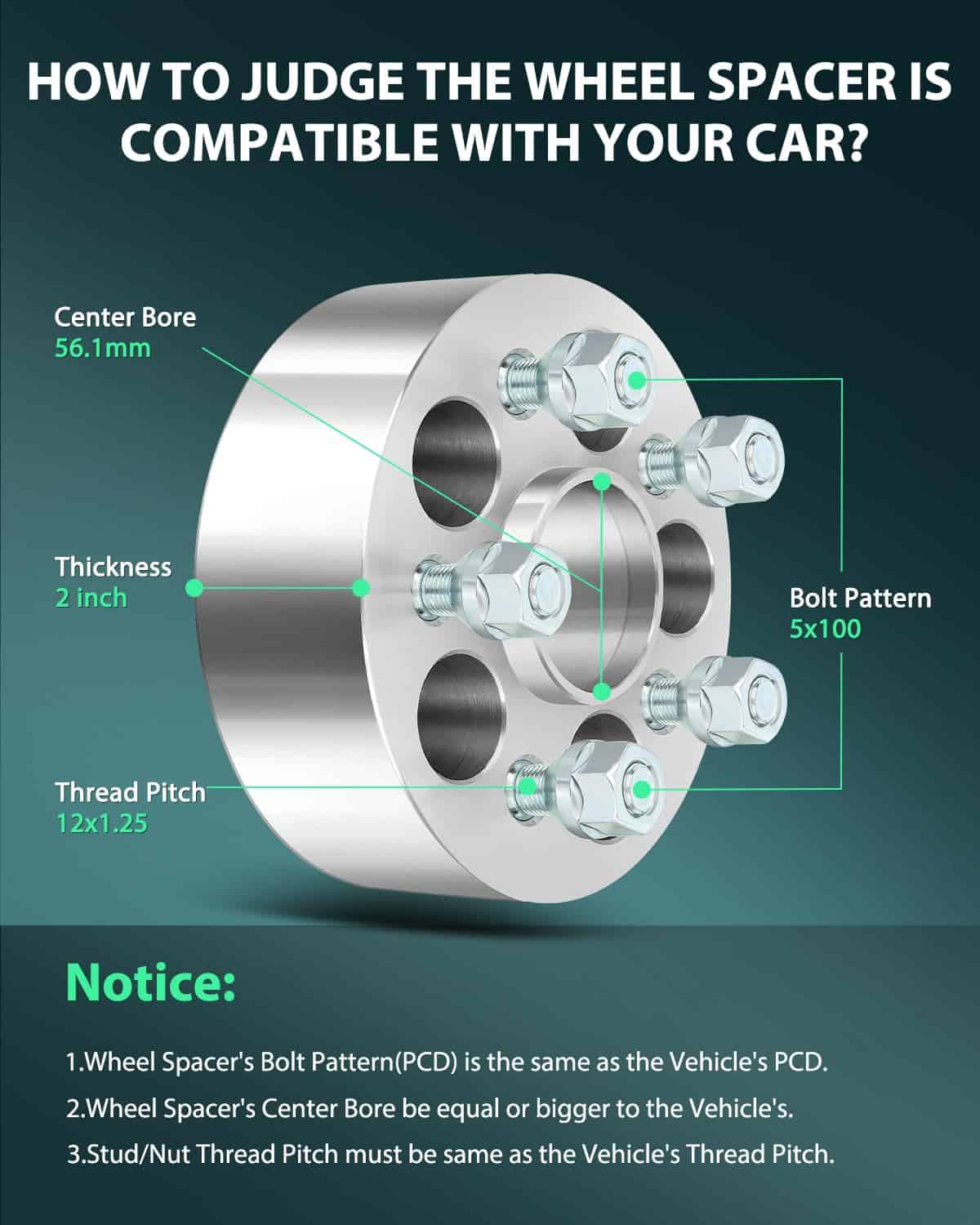 Espaciadores de Rueda SCITOO 5 Lúg 4X 2 pulgadas 5x100mm a - Imagen 4
