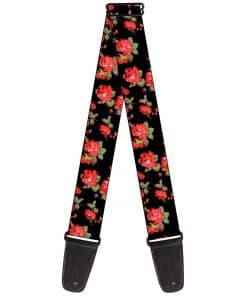 Correa de guitarra Buckle-Down Rosas Rojas Dispersas Negras