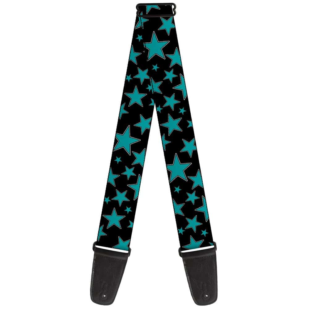 Correa de Guitarra Multi Estrellas Negra Turquesa 2