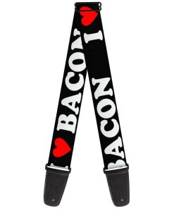 Correa de guitarra I Heart Bacon negra, blanca y roja de 2
