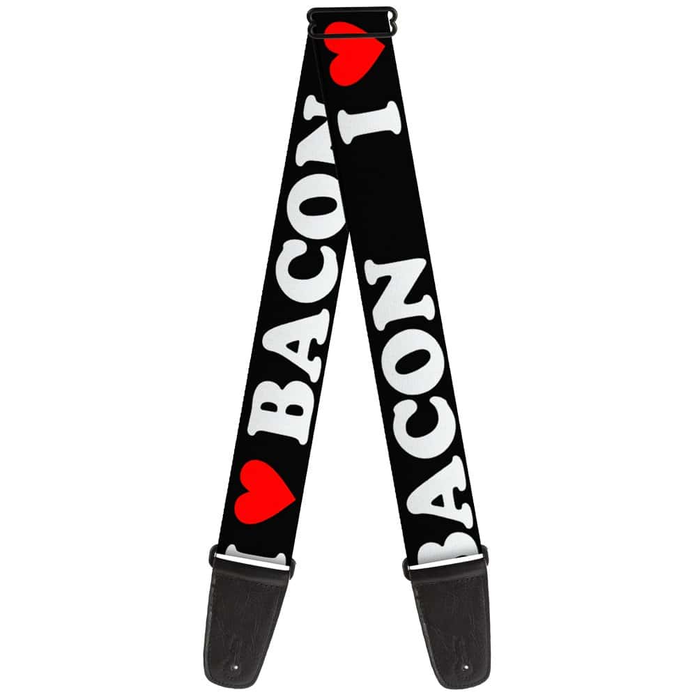 Correa de guitarra I Heart Bacon negra, blanca y roja de 2