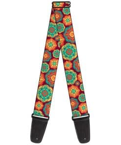 Correa de Guitarra Boho Mandala Burdeos Amarillo Turquesa