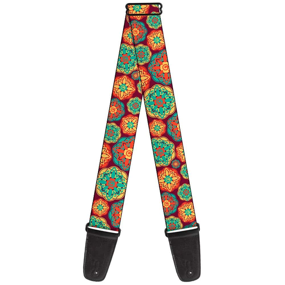 Correa de Guitarra Boho Mandala Burdeos Amarillo Turquesa
