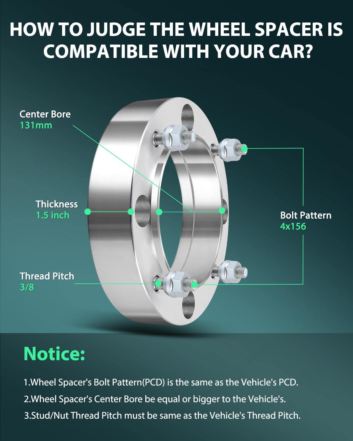 Adaptadores de separadores de rueda SCITOO 2X 4 Lug 1.5 - Imagen 4