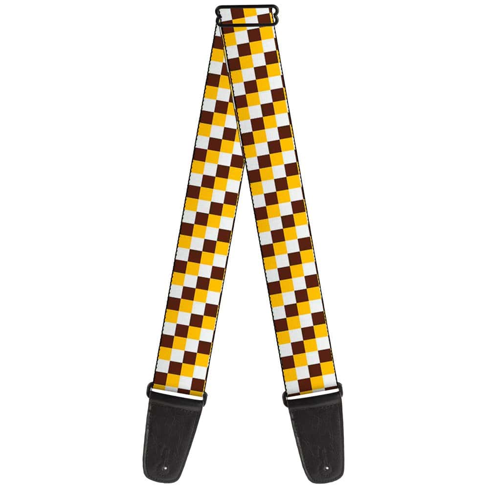Correa de guitarra Checker Blanco Oro Marrón de 2 pulgadas