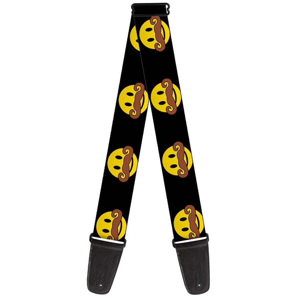 Correa de guitarra Mustache Happy Face en negro, amarillo y