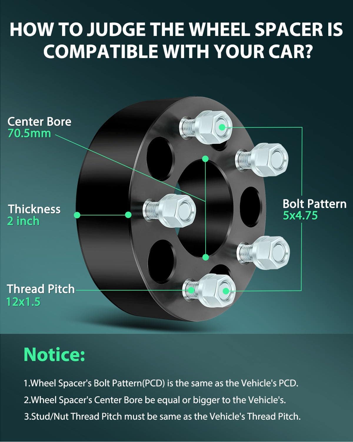 Espaciadores de Rueda SCITOO 5x4.75 de 2 pulgadas Centro de - Imagen 3