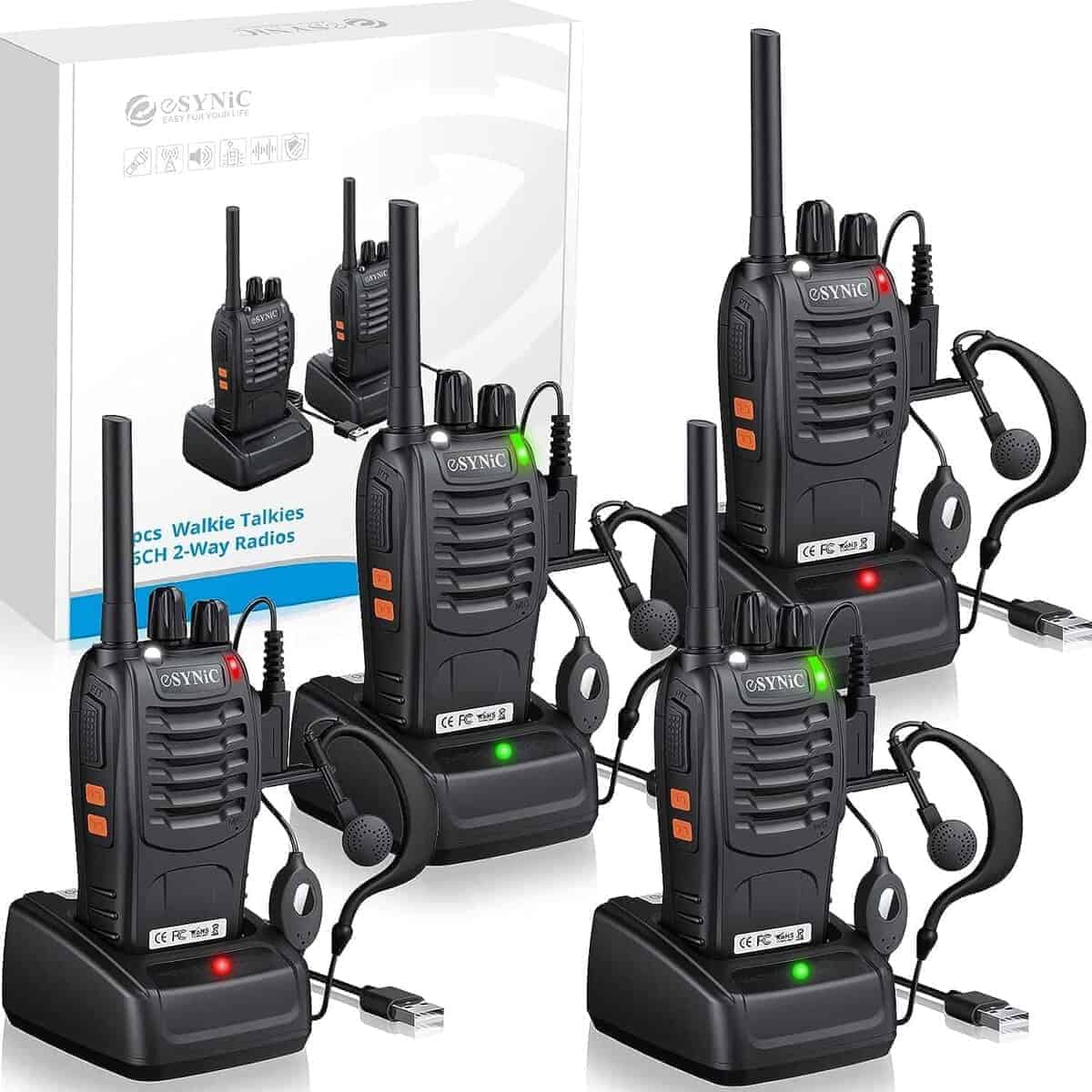 eSynic 4Pack Walkie Talkies Profesionales para Adultos