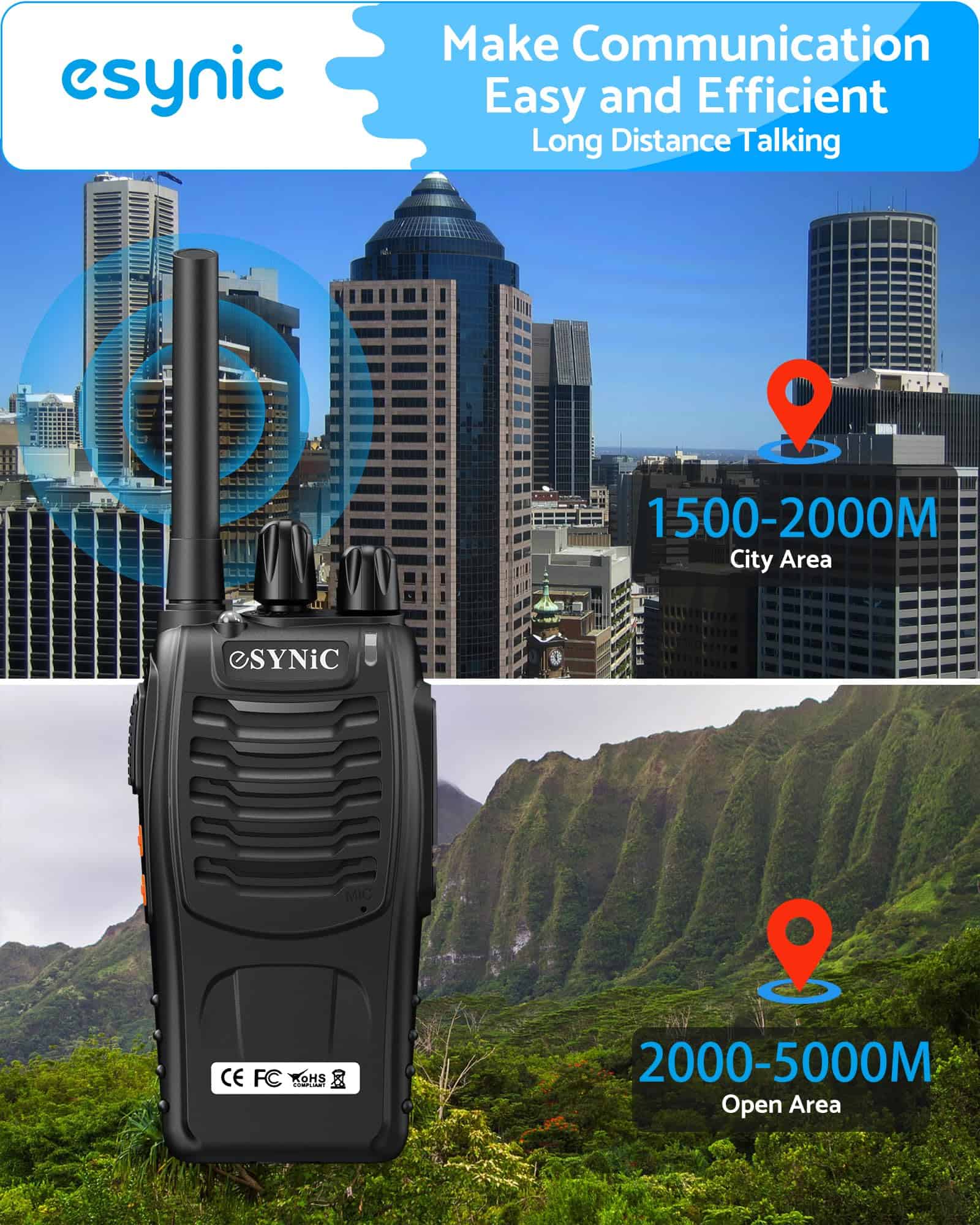 eSynic 4Pack Walkie Talkies Profesionales para Adultos - Imagen 4
