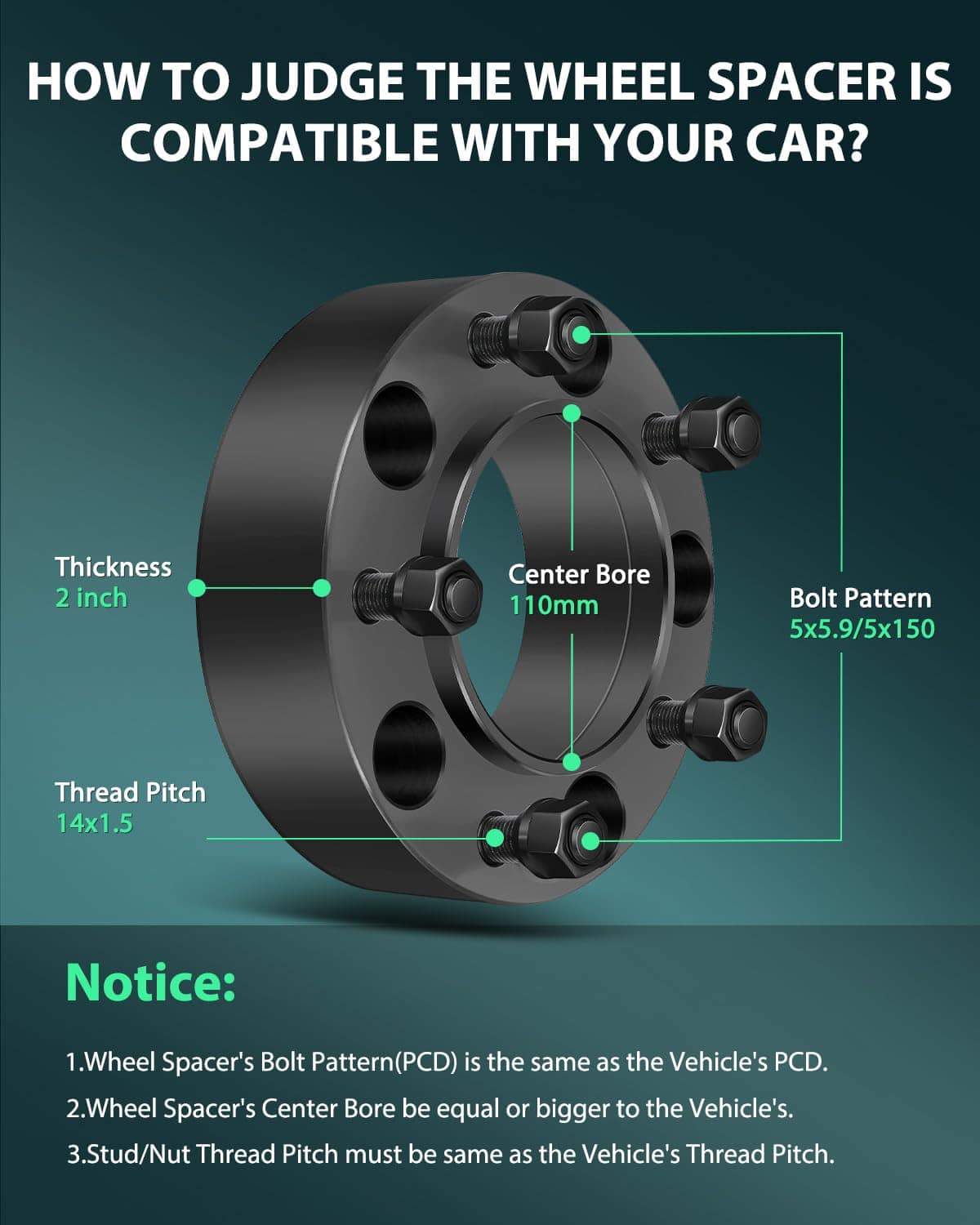 Juego de 4 Espaciadores de Rueda Hubcentric de 5x150mm 2" - Imagen 4
