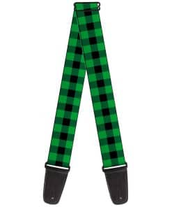 Correa para Guitarra a Cuadros Buffalo Negra y Verde Neón
