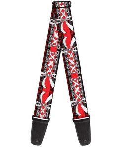 Correa de Guitarra Estilo Corsé Encaje Rojo a Cuadros Rojo