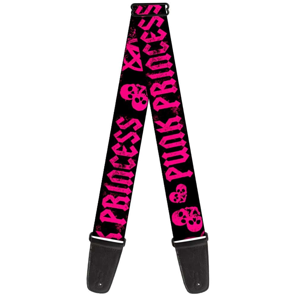 Correa de guitarra Buckle-Down Punk Princess Negra Fucsia