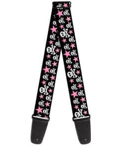 Correa de Guitarra Calaveras Estrellas Negra Blanca Rosa de