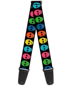 Correa para Guitarra Calaveras Negro Multi Color 2 Pulgadas
