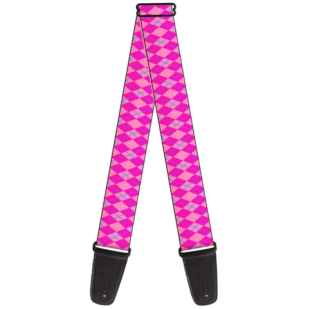 Correa de guitarra Buckle-Down Argyle Rosa Fucsia Azul de 2