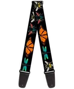 Correa de guitarra con insectos de cerca, negra, de 2