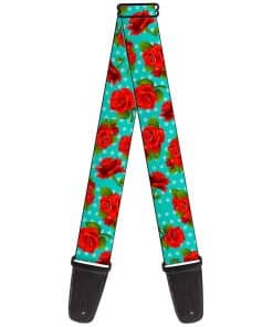 Correa de guitarra Buckle-Down Rosas Rojas Lunares Turquesa