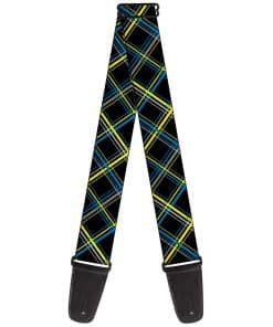 Correa de Guitarra Cuadros Negro Amarillo Turquesa Gris 2