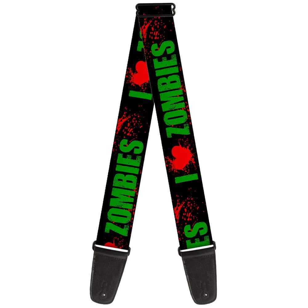 Correa de guitarra I Heart Zombies Black Green Red Splatter