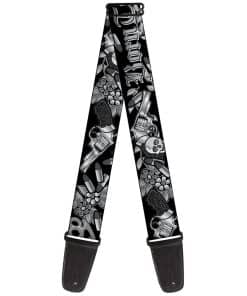 Correa de guitarra Born to Raise Hell negra y blanca de 2