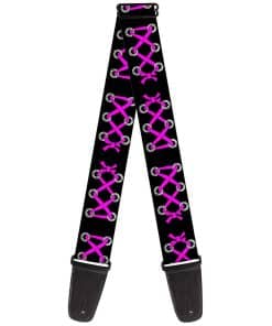 Correa de guitarra Buckle-Down Corset Lace Up Negra Fucsia