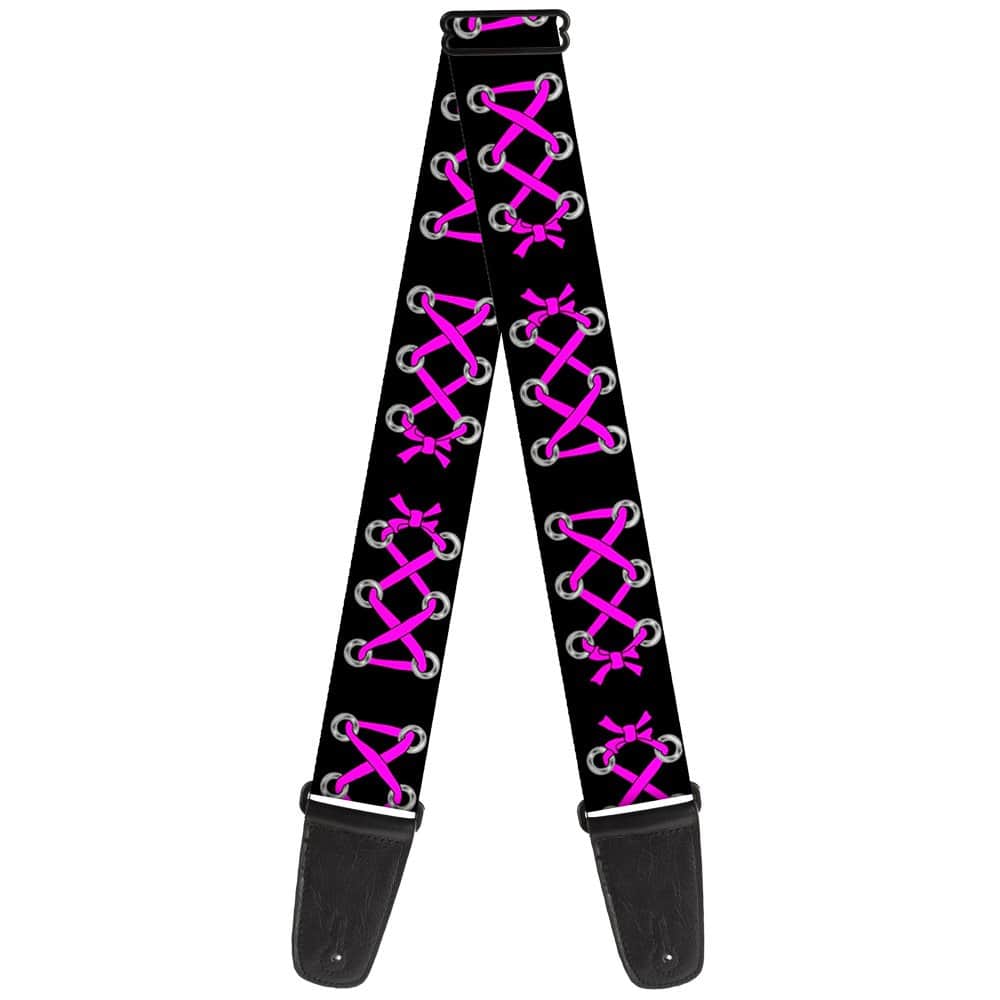 Correa de guitarra Buckle-Down Corset Lace Up Negra Fucsia