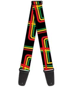 Correa de guitarra Maze Lines Rasta Negra de 2 Pulgadas de
