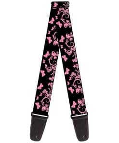 Correa de guitarra Buckle-Down Butterfly Garden Black Pink
