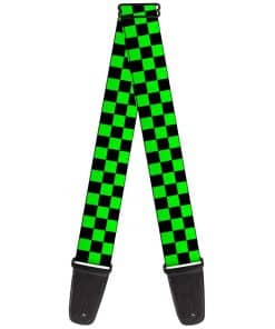Correa de guitarra Buckle-Down Checker Negro Verde Neón 2