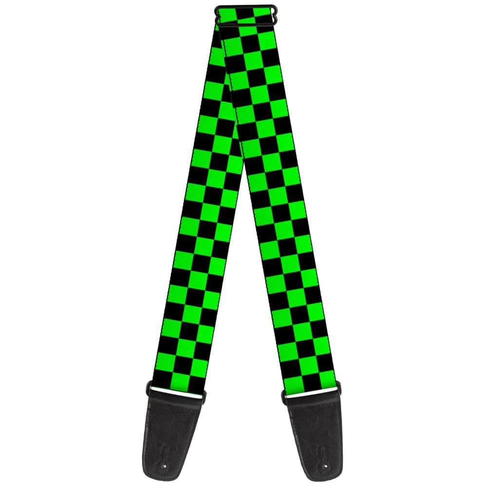 Correa de guitarra Buckle-Down Checker Negro Verde Neón 2