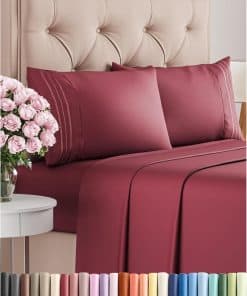 Juego de sábanas completo de 4 piezas - Suaves, -Borgoña