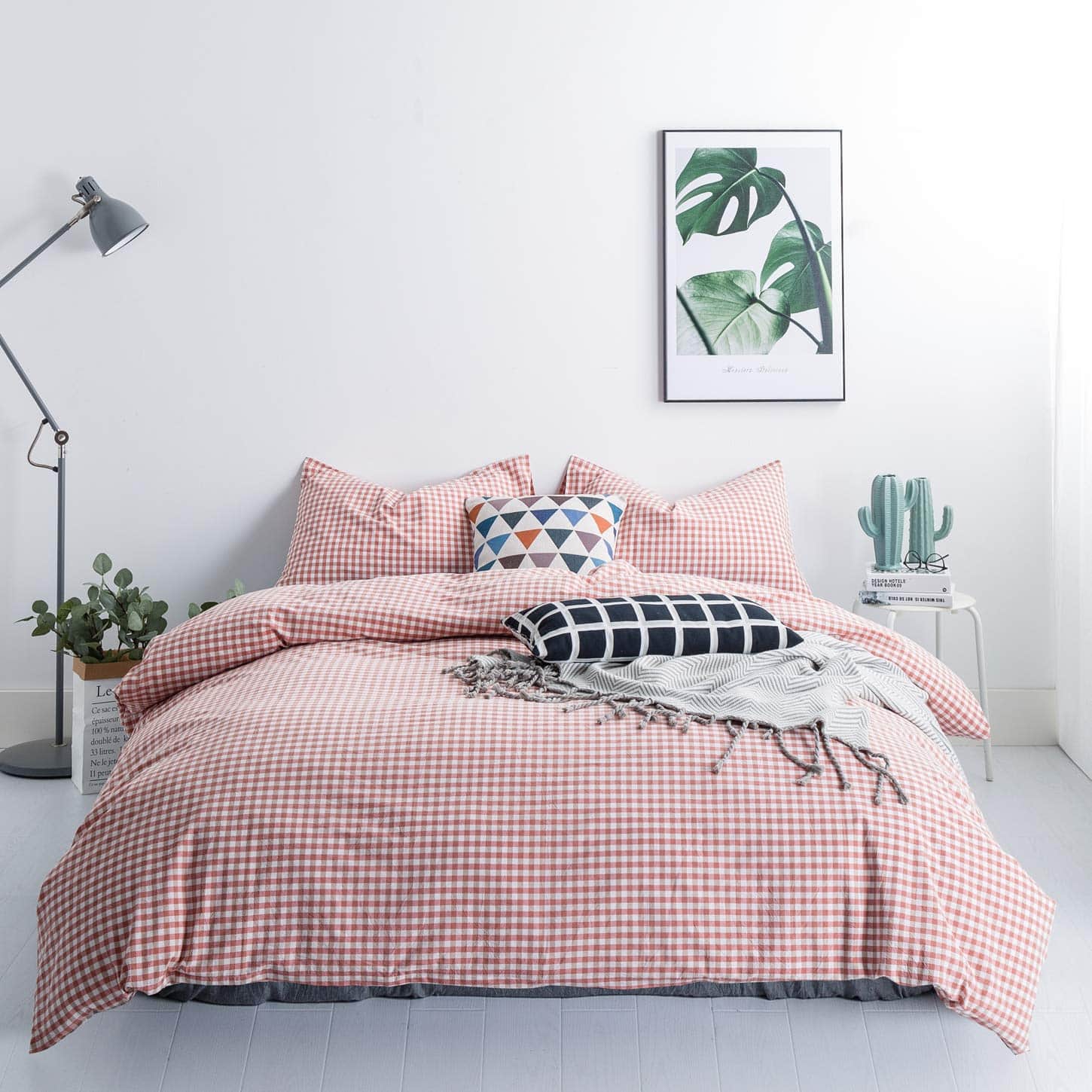 Juego de Funda nórdica a Cuadros de Coral SUSYBAO King 100%