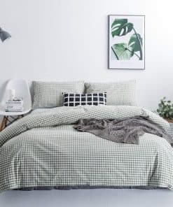 SUSYBAO Juego de Funda de Edredón a Cuadros Verde Tamaño