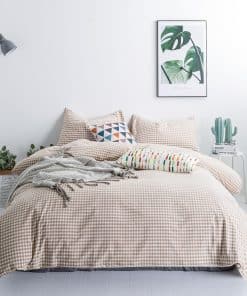 SUSYBAO Juego de Funda Nórdica King de Gingham Beige 100%