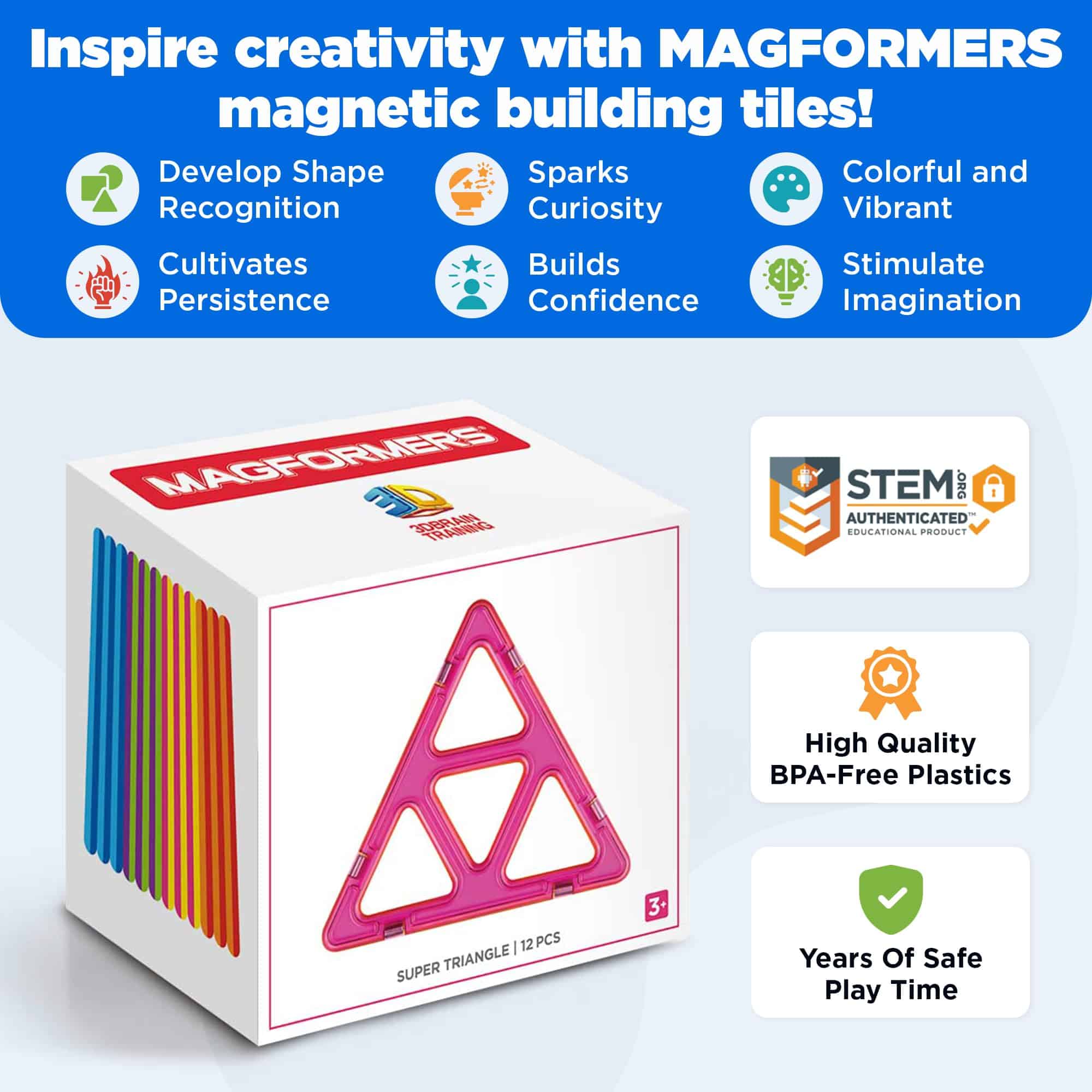 MAGFORMERS Super Triangle 12 Piezas Colores del Arcoiris, - Imagen 3