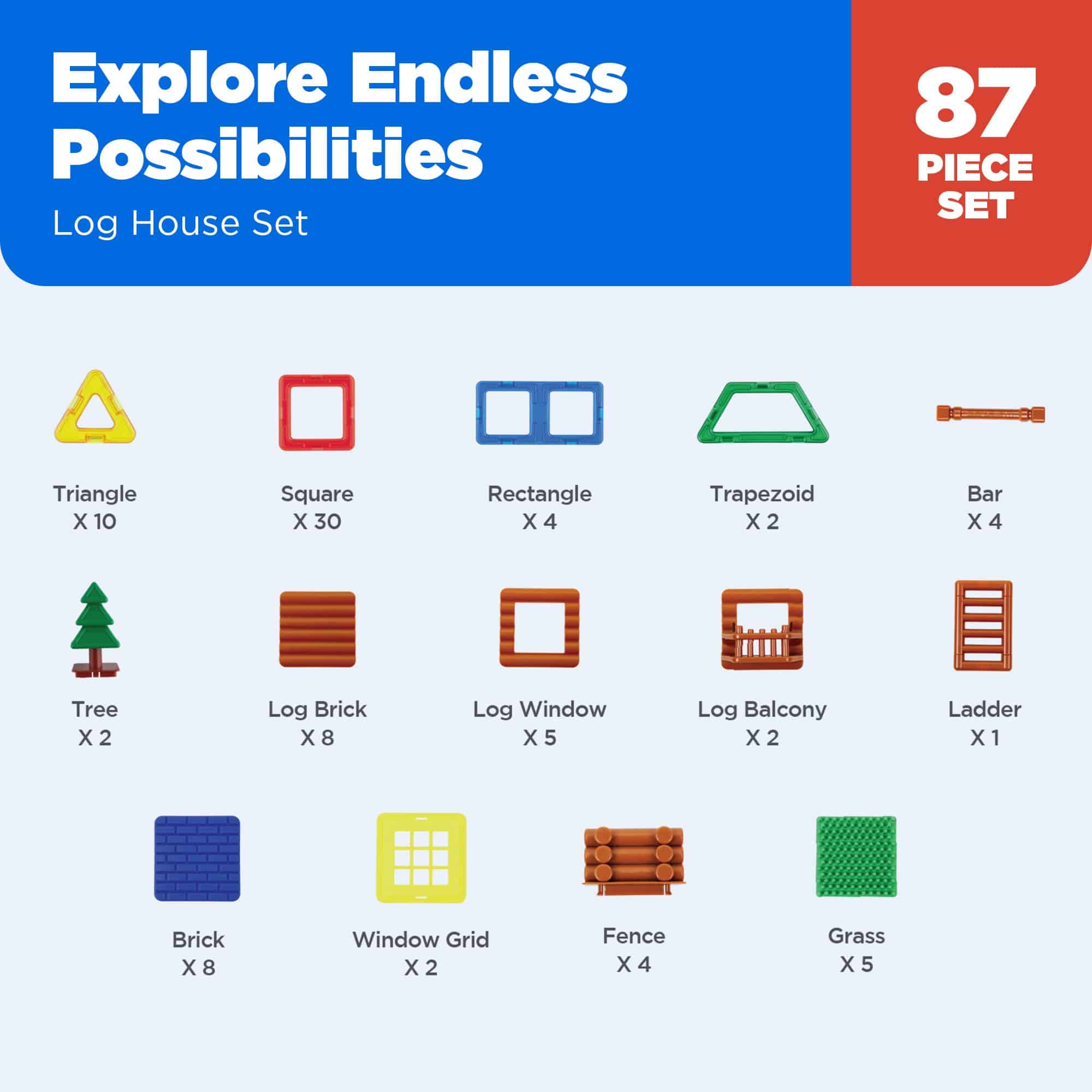 Magformers Log House 87PC Set | Juego de Bloques de - Imagen 6