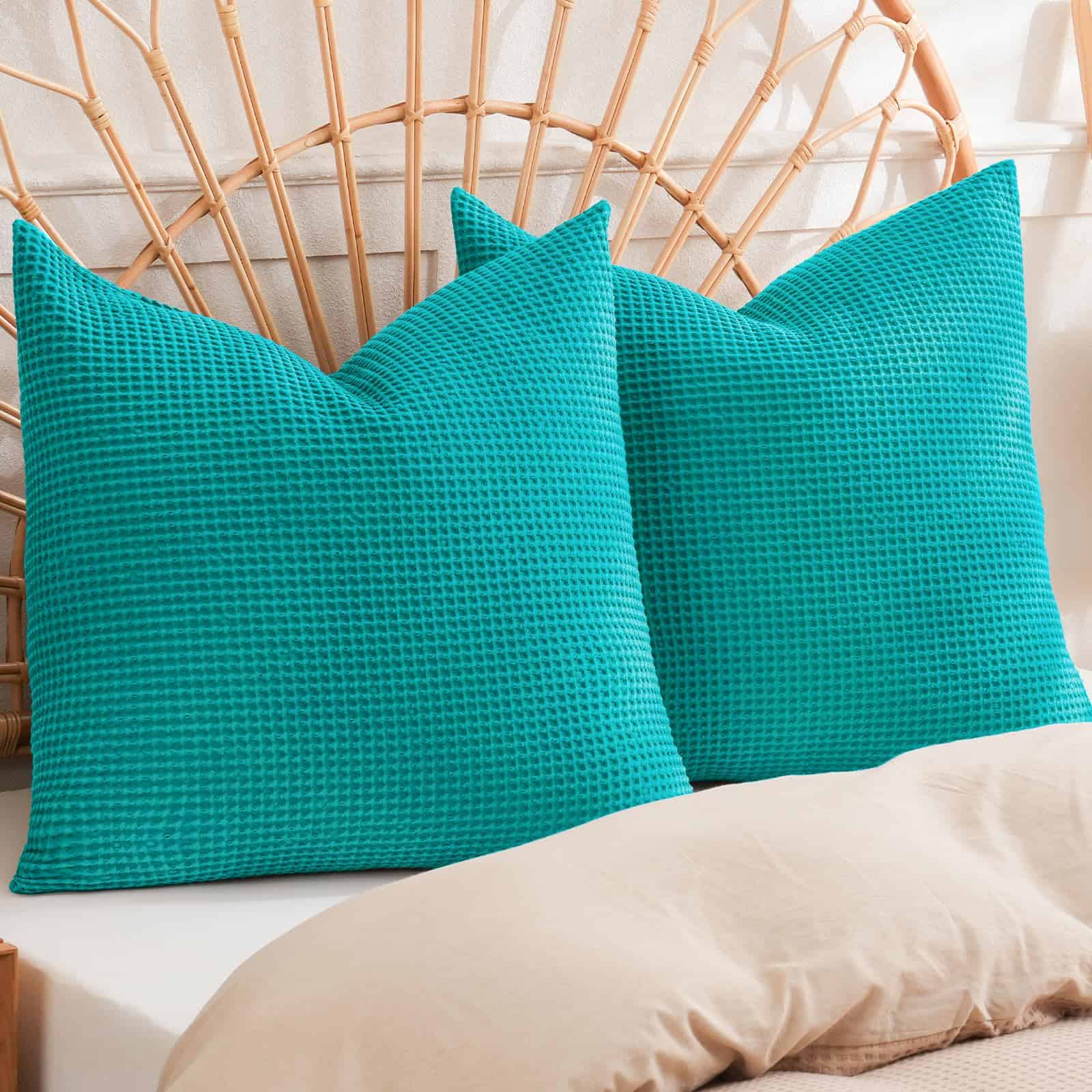 PHF Fundas de Almohada de Estilo Europeo de Tela de Gofre