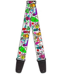 Correa de guitarra Buckle-Down Monsters Blanco 2 pulgadas