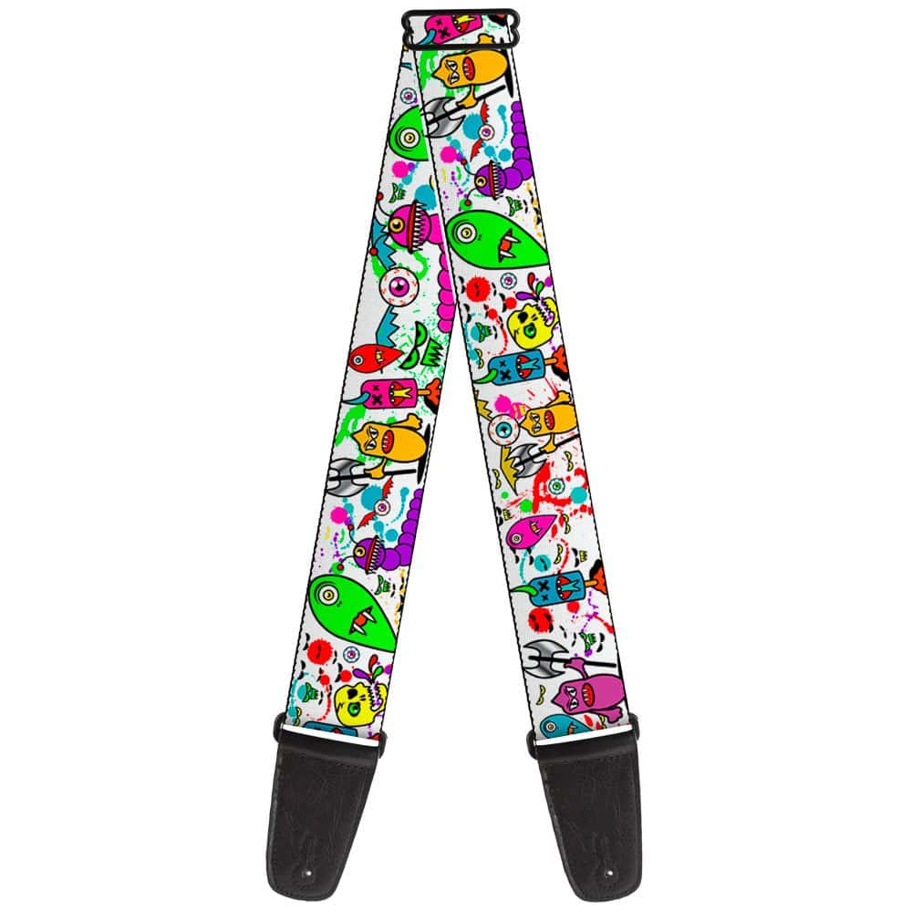 Correa de guitarra Buckle-Down Monsters Blanco 2 pulgadas