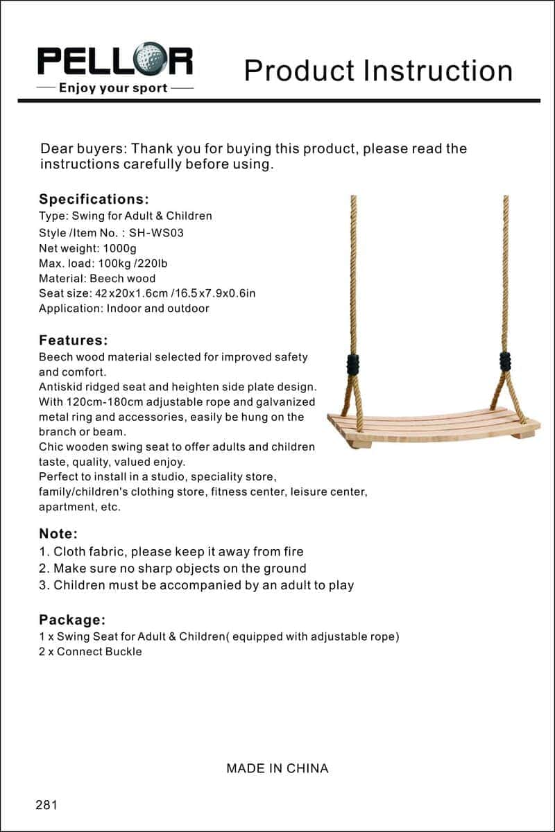 Asiento de columpio de madera Pellor, columpio de cuerda de - Imagen 8