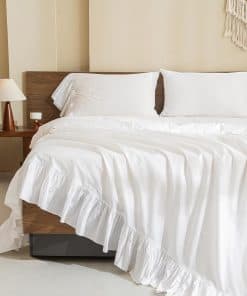 Juego de sábanas blancas con volantes Queen's House 100%