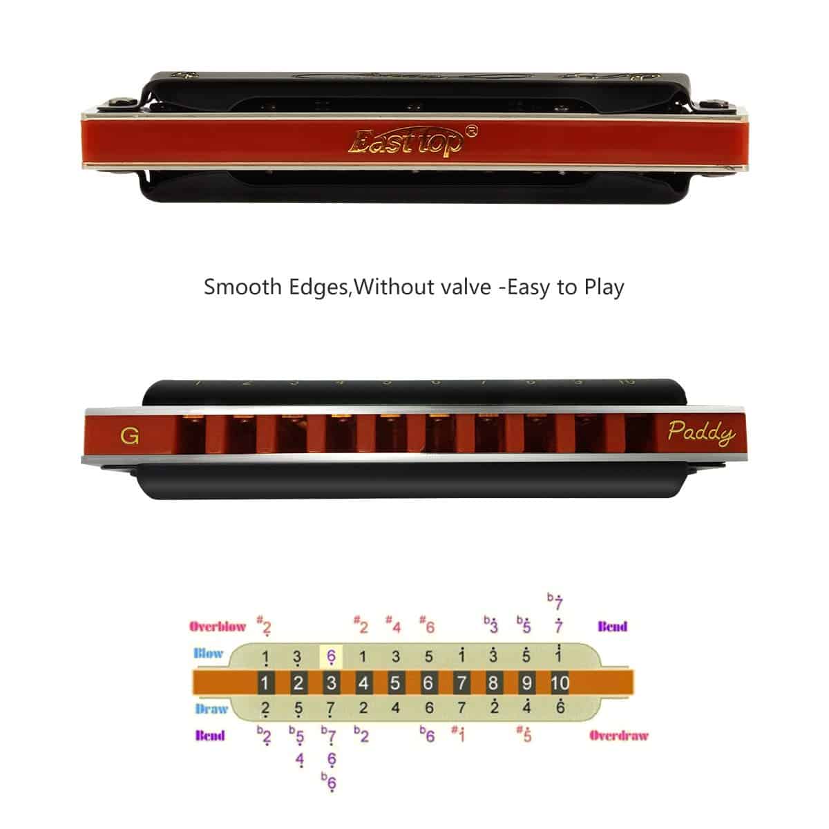 Armonica East top, Armónica Diatónica de Blues en tono de - Imagen 4
