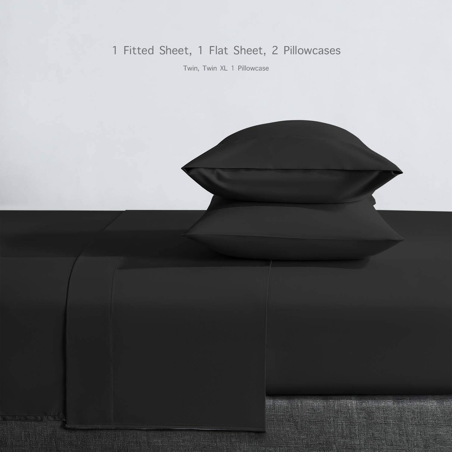 Juego de sábanas de microfibra cepillada -Negro - Imagen 3