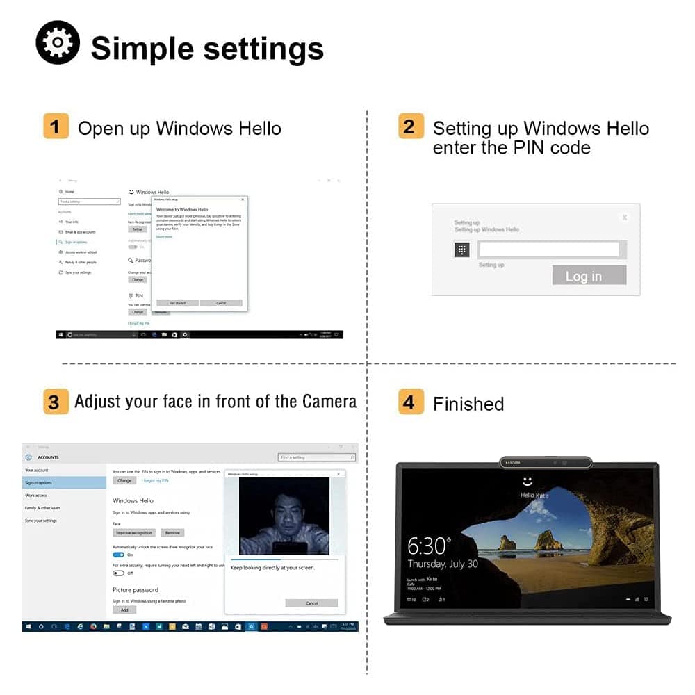 Cámara USB con reconocimiento facial KAYSUDA para Windows - Imagen 4