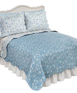 Edredón Floral Reversible con Bordes Festoneados y Diseño