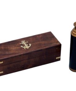 Antiguo Telescopio Espía de Latón con Cuero y Caja de