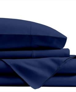 Juego de Sábanas de Algodón Azul Marino Sólido de Hilo