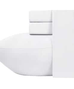 Juego de sábanas de algodón blanco sólido de -Blanco sólido