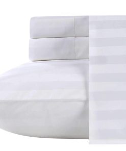 Juego de sábanas de algodón a rayas blancas de cama